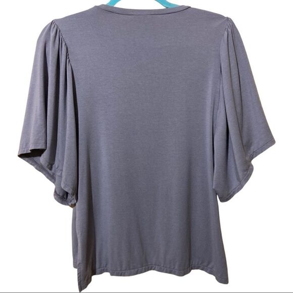 Point Sur Gray Flutter Sleeve Crew Neck Lightweight Top - Picture 2 of 4